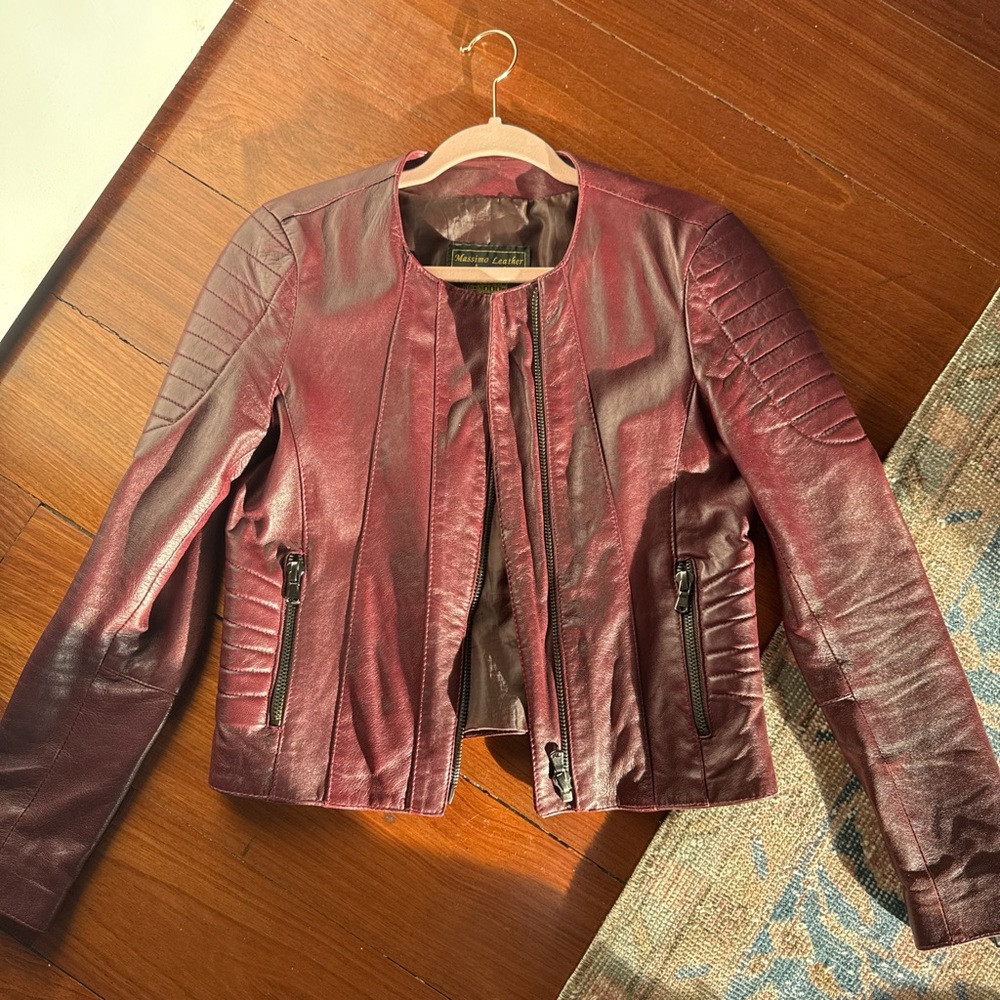 Massimo 100% genuine leather jacket in burgundy size small